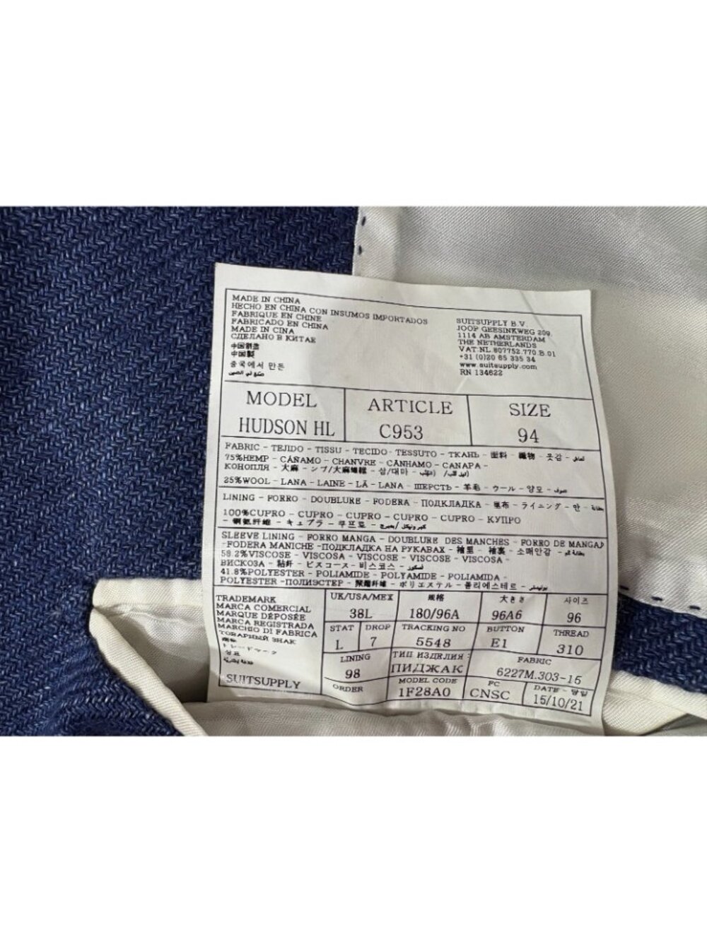 Suitsupply Hudson HL Hemp Wool blend sport Jacket Blazer sz 38L Blue woven Italy - Picture 4 of 10